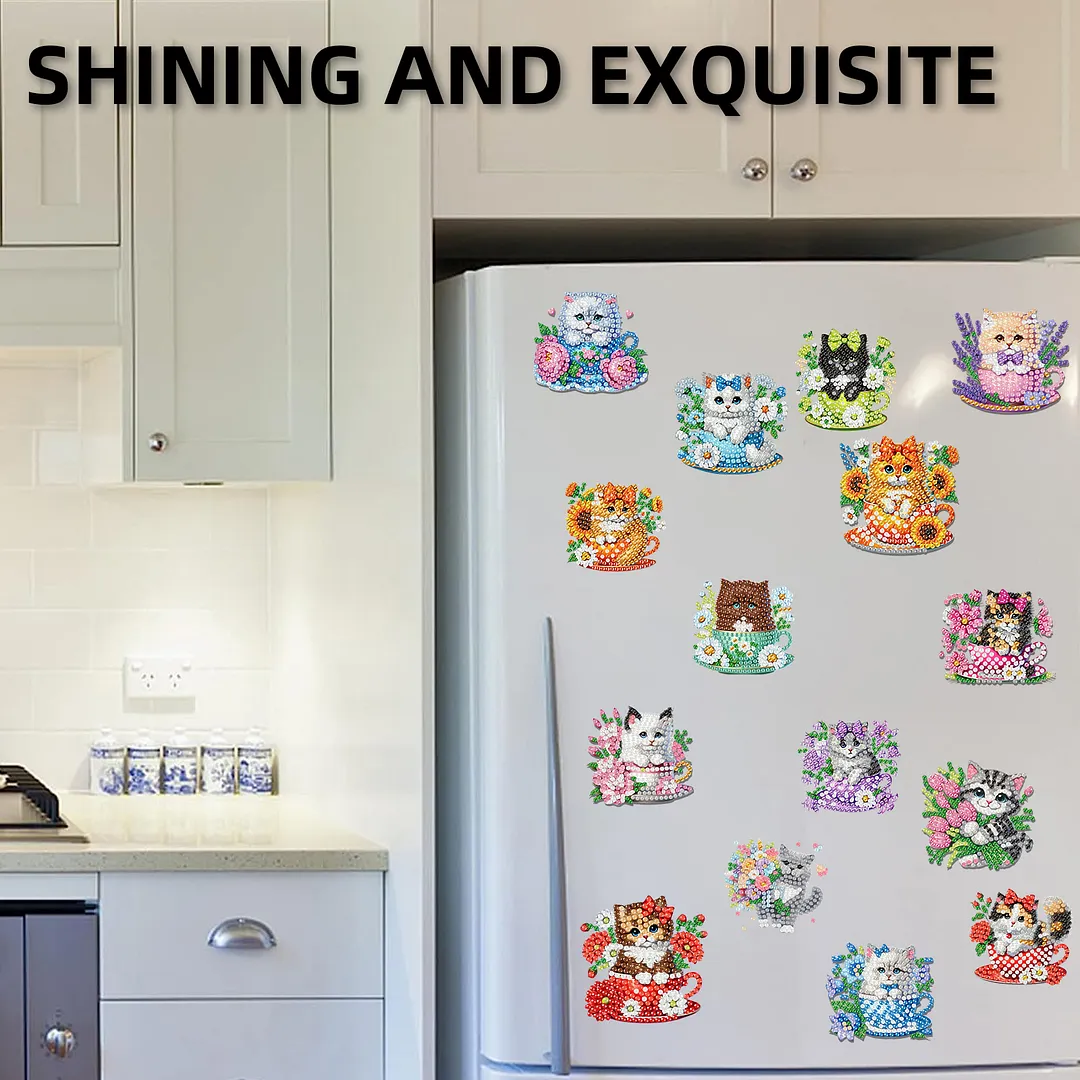 20Pcs Cat DIY Diamond Painting Magnets Kits for Beginners Adults DIY Crafts