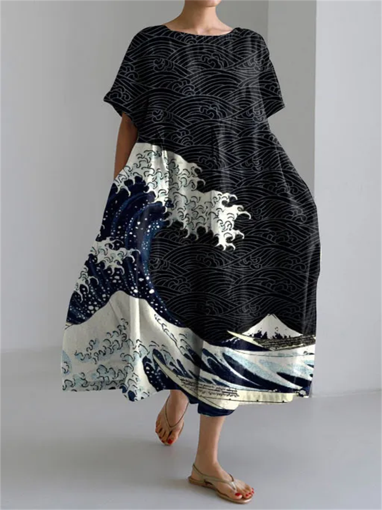 Comstylish Casual Japanese Style Marine Loose Short-sleeved Dress