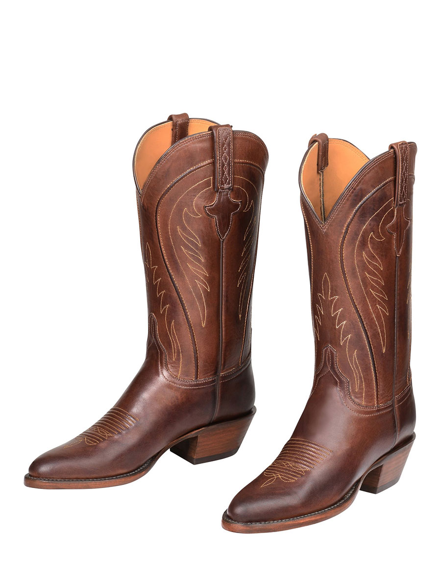 Tan Vegan Leather Sophisticated Embroidered Mid-Calf Cowboy Boots