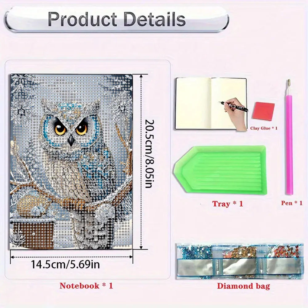 5D DIY Owl Diamond Art Painting Notebook Kit Crystal Notepad Sketchbook Gifts