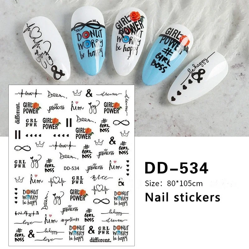 1PC Love Heart Designs 3D Nail Sticker Valentines's Day Black Red Transfer Decals Slider Gifts For Nails Decoration Manicures-Nail Inspo