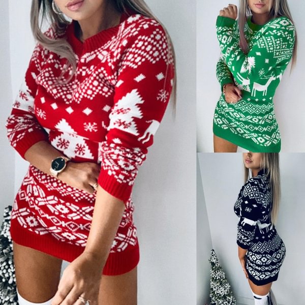 Autumn Winter Fashion O Neck Long Sleeves Christmas Dress Christmas Tree Elk Print Plus Size Dresses For Women Christmas Clothing - Shop Trendy Women's Fashion | TeeYours