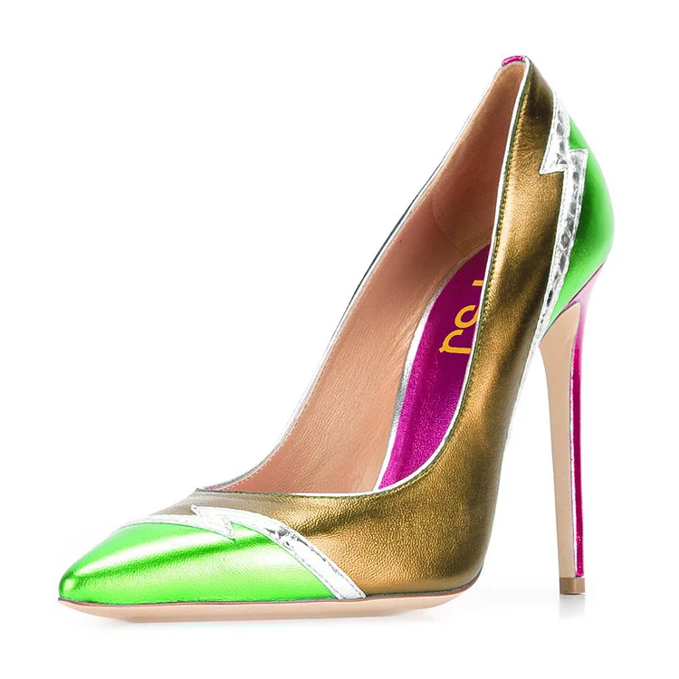 Multi-color Stiletto Heels Mirror Leather Pointy Toe Pumps |FSJ Shoes