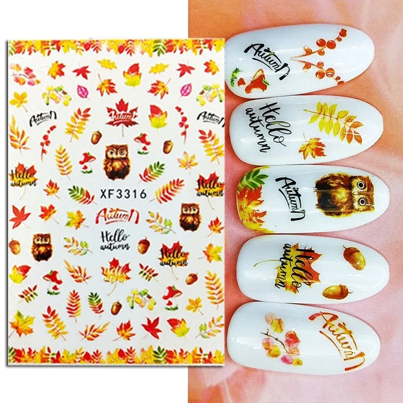 1PC 3D Nail Stickers Flowers Leaves Self-Adhesive Slider Letters Nail Art Decorations Love Heart Decals Manicure Accessories-Nail Inspo