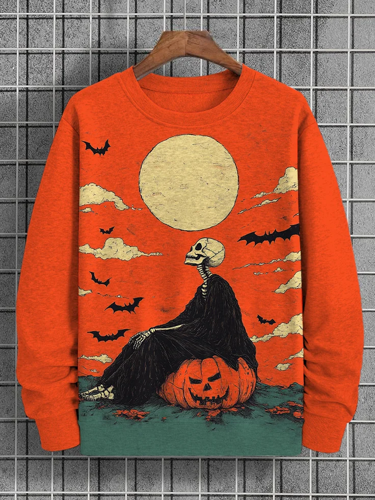 Men's Bats And Skulls On Full Moon Night Art Print Casual Sweatshirt
