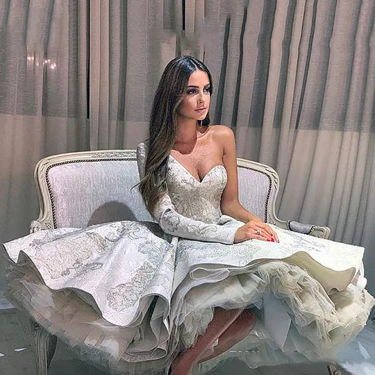 open lace back dress One Shoulder Short Taffeta Wedding Dress With Organza Skirt – TANYA BRIDAL main image 0