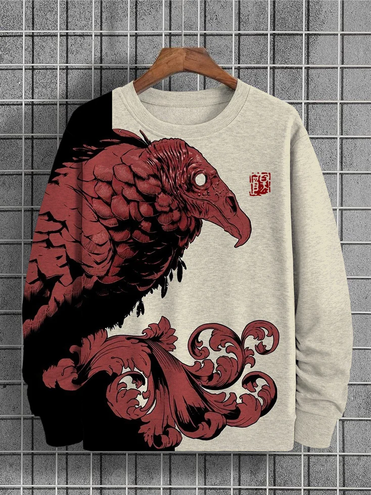 Men's Crow Floral Raven Art Graphic Print Casual Sweatshirt