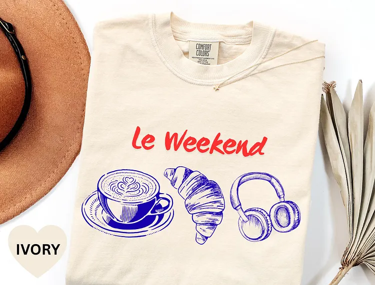 Comfort Colors&reg;Weekend Shirt, Coffee Tshirt, Croissant Shirt, French T Shirt, Weekending T-Shirt, Retro Graphic Tee,  Aesthetic, Le Weekend