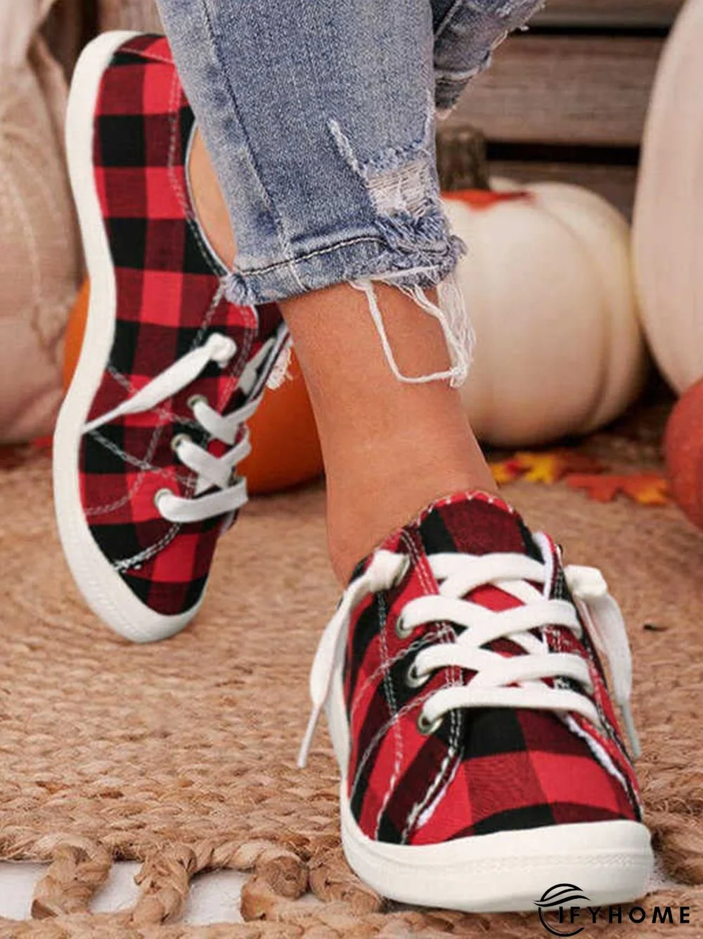 Christmas Plaid Furry Lined Sneakers Xmas Shoes | IFYHOME