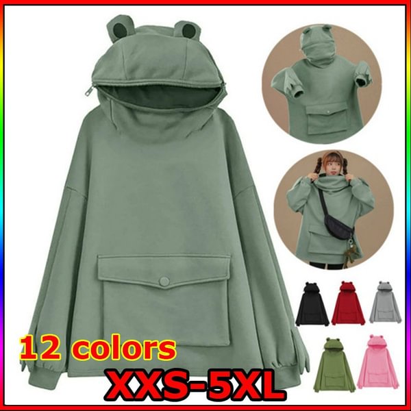 2022 New12 Colors Women's\/Girl's Cute Frog Hoodie Pullover Zipper Mouth Hooded Sweatshirt with Large Front Pocket Plus Size XXS-5XL - Shop Trendy Women's Fashion | TeeYours