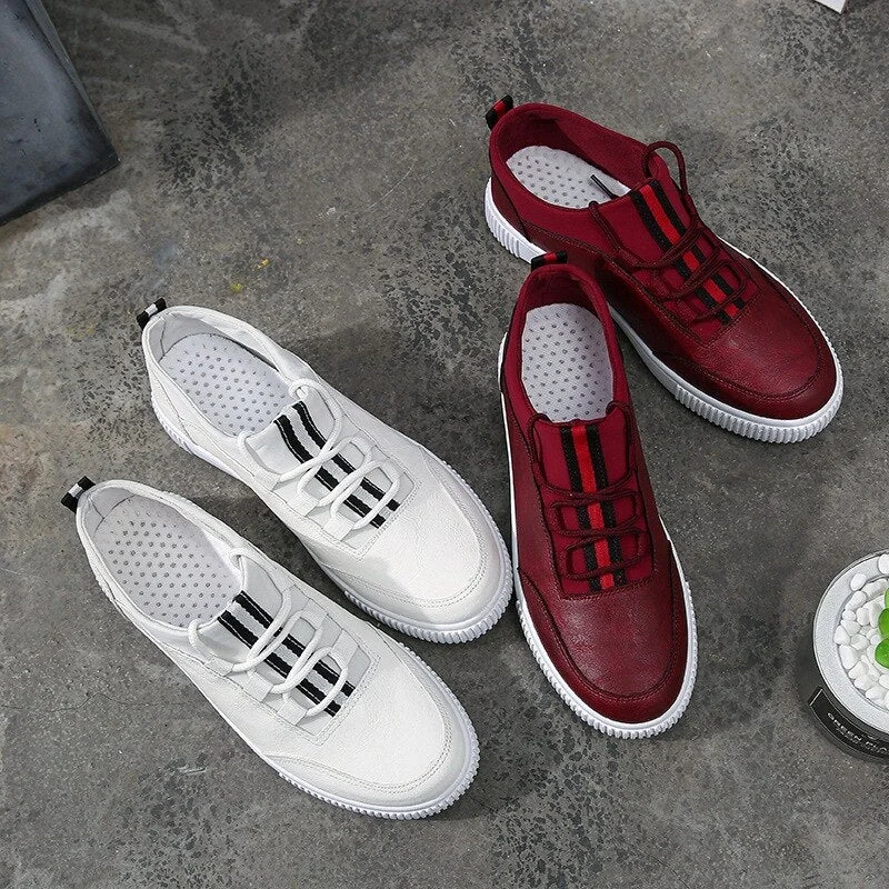 2020 New Mens PU Leather Shoes Fashion Sneakers Casual Loafers Flats Skateboarding Shoes Low Cut Trend Creepers Brand Design