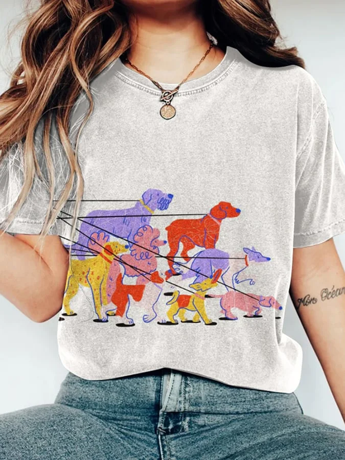 Women's Dog Walking Art Print T-shirt