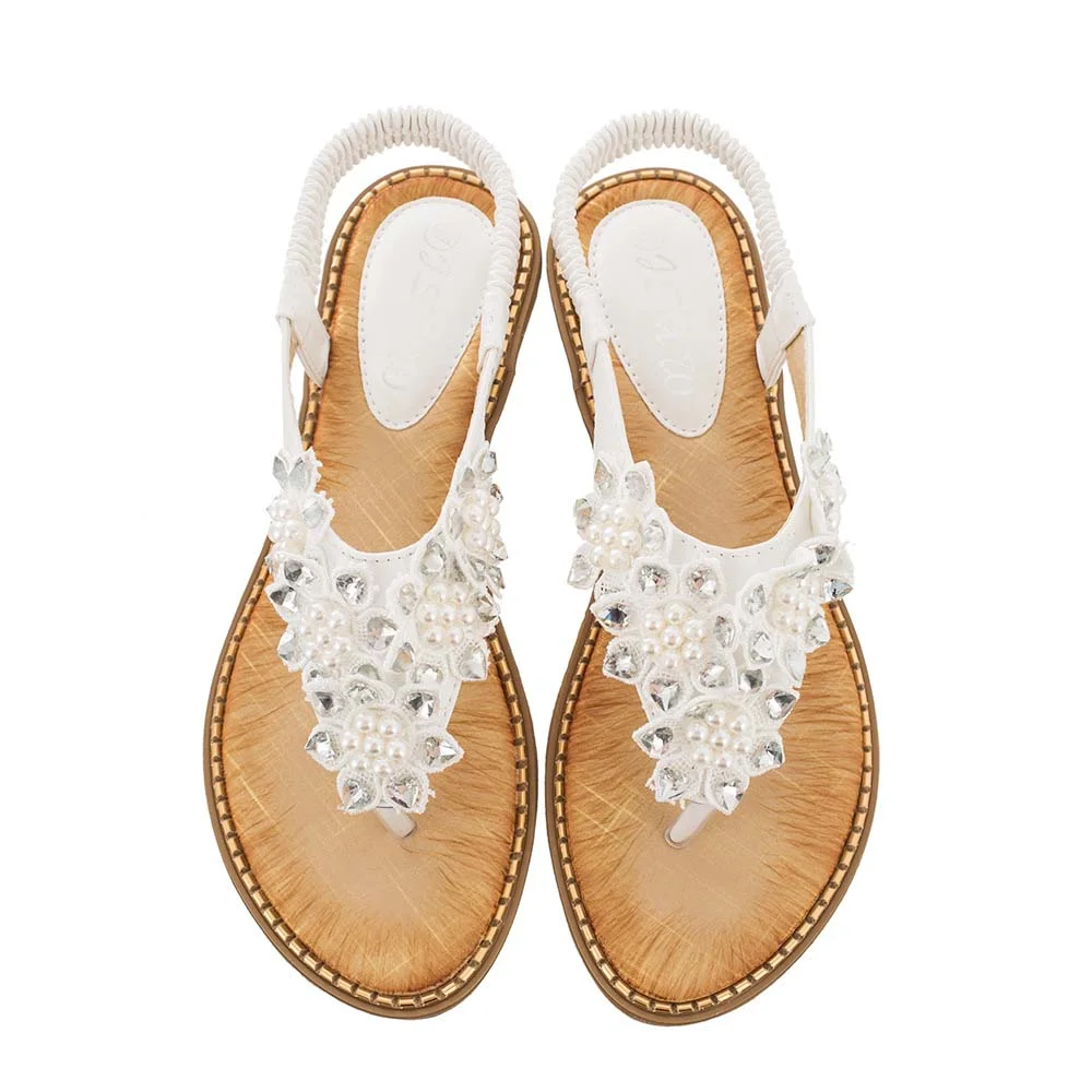 Smiledeer 2023 summer new bohemian style handmade round toe sandals for women