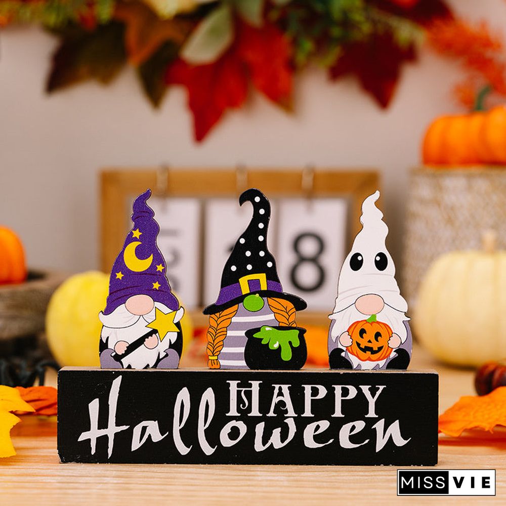 Halloween Decoration Gnome Pumpkin Wooden Ornament