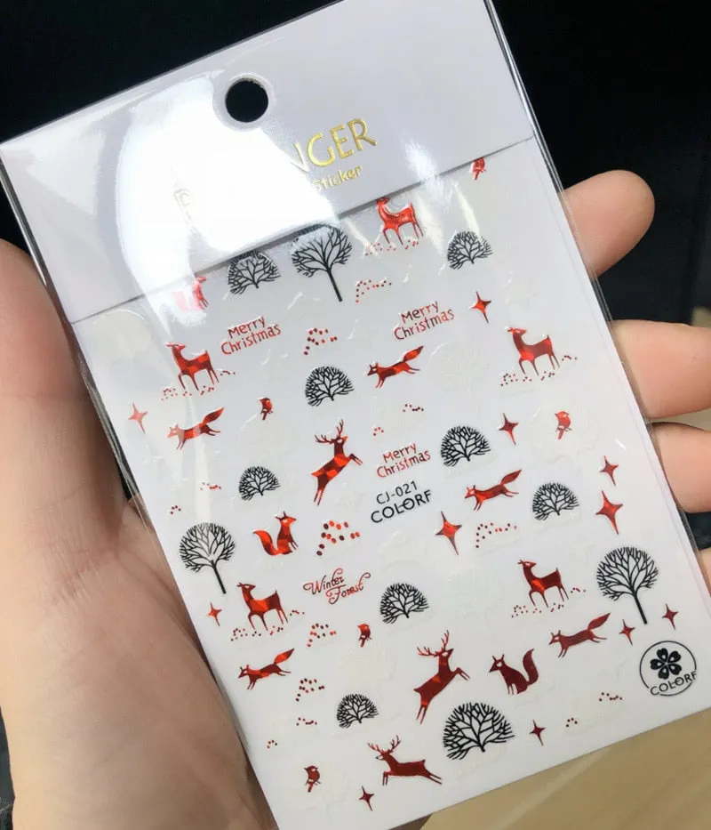 1PC 3D Nail Stickers Christmas Self-Adhesive Slider Sparkly Gold Red Snowflake Nail Art Decorations Decals Manicure Accessories-Nail Inspo