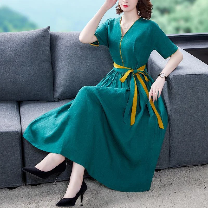 Retro ethnic style female slim slim summer temperament dress