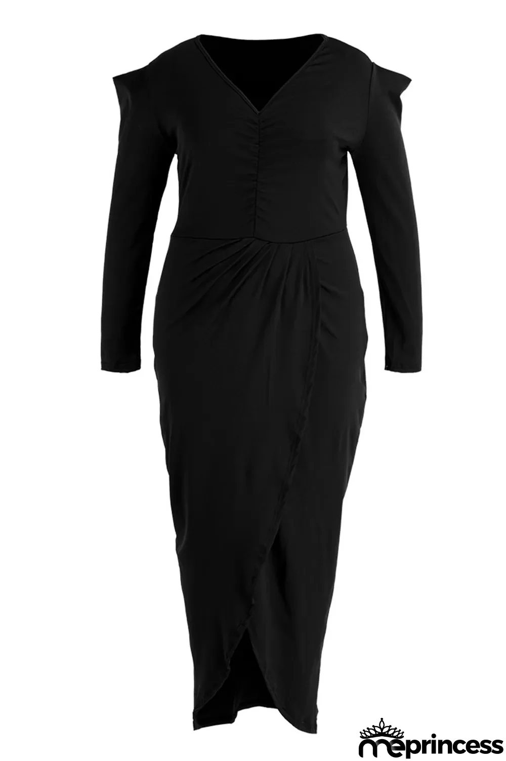 Rose Red Casual Solid Patchwork Fold Asymmetrical V Neck Princess Plus Size Dresses