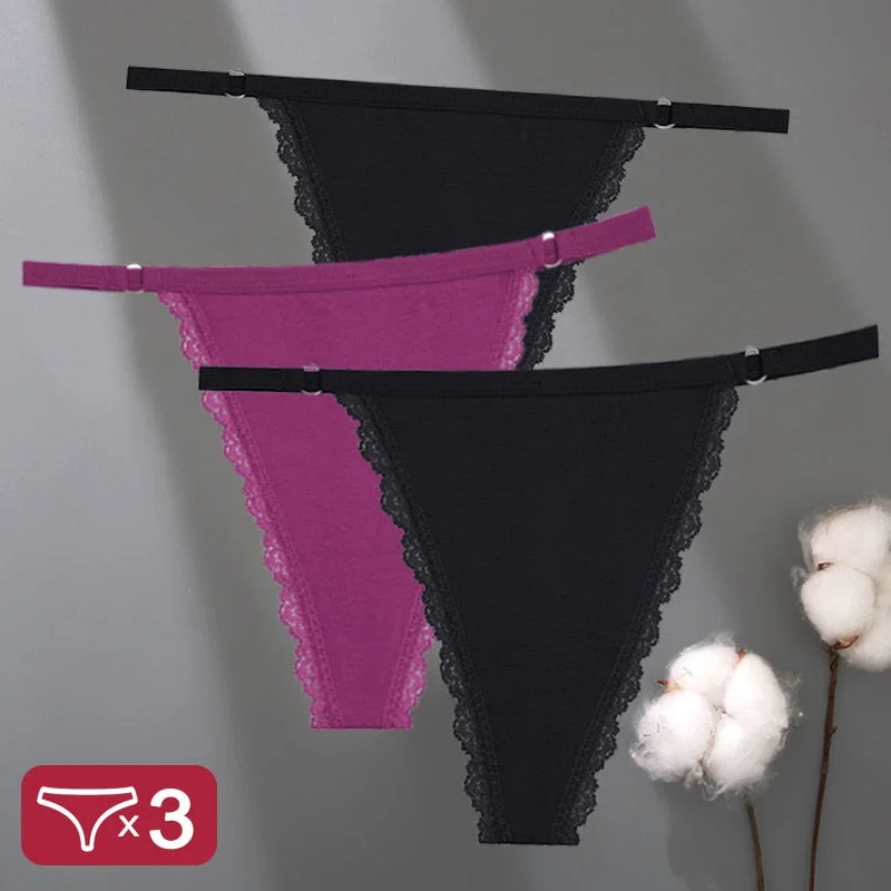3PCS/Set Cotton Panties Lace G-String Women Lingerie Sexy Underwear for Female Panties Ladies T-Back Thong Lace Floral Pantys