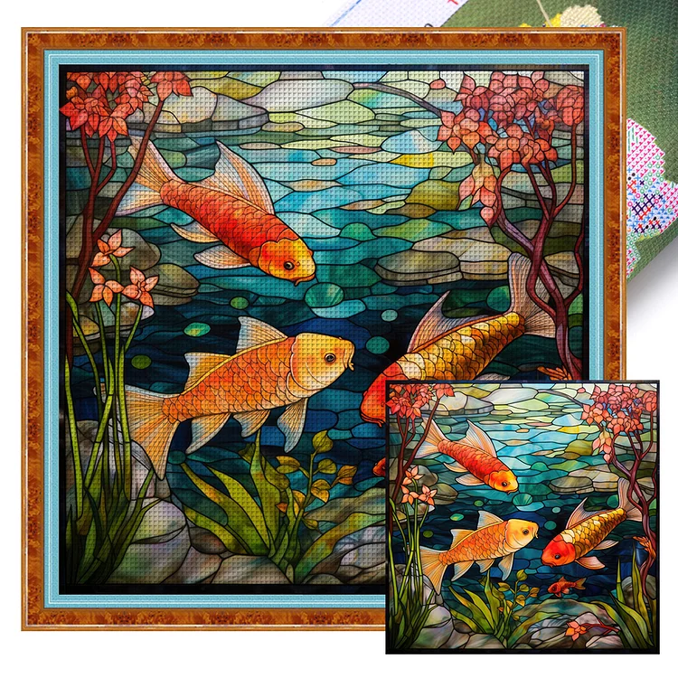 Glass Art-Goldfish 11CT Stamped Cross Stitch 50*50CM
