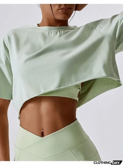 Cropped Round Neck Short Sleeve Active Top