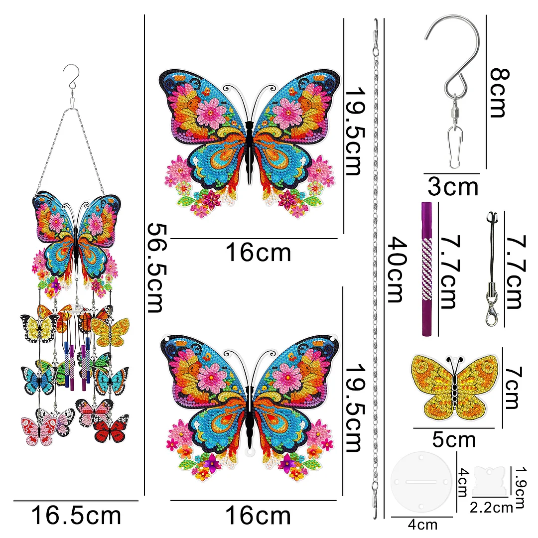 DIY  Flower Butterfly Double Side Wind Chime Diamond Art Hanging Pendant Home Decor