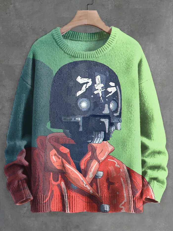 Men's Funny Future Technology Robot Art Print Knit Sweatshirt