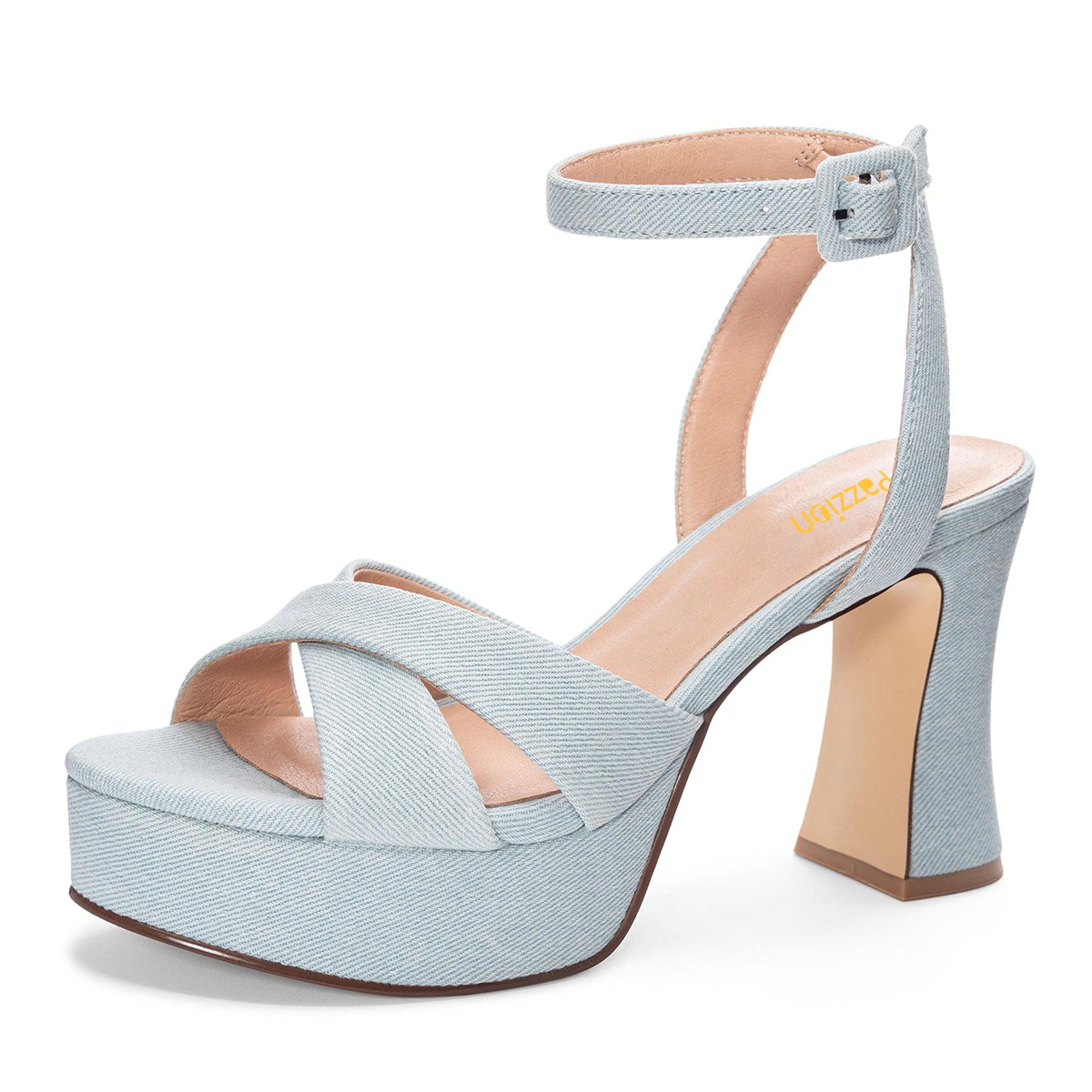Blue Criss-Cross Open Toe Chunky Heel Ankle Strap Platform Sandals Nicepairs