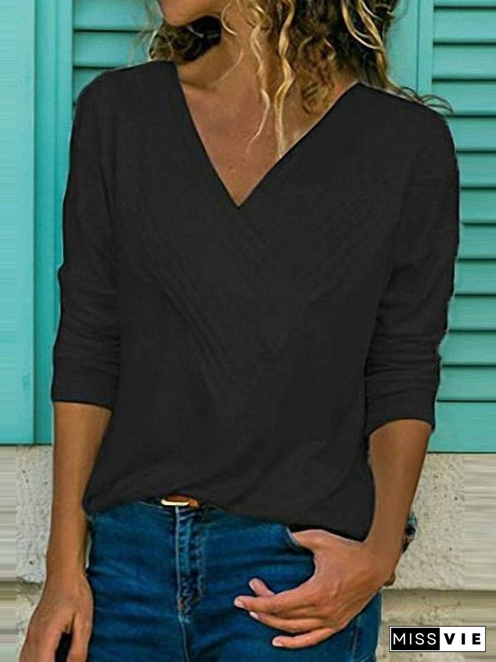 Women Long Sleeve V-neck Printed Tops