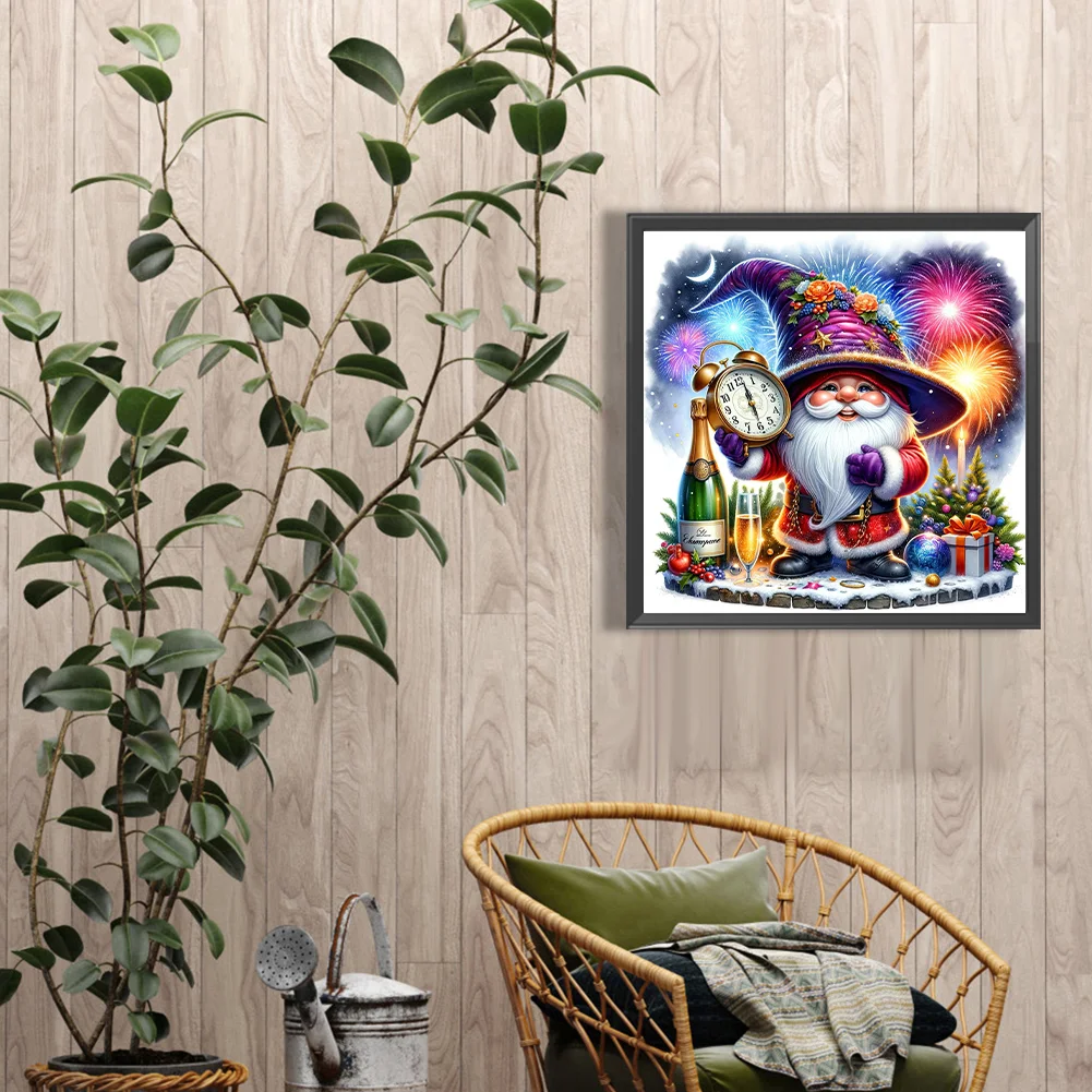 Diamond Painting - Full Round Drill - Gnome Clocks New Year(Canvas|40*40cm)