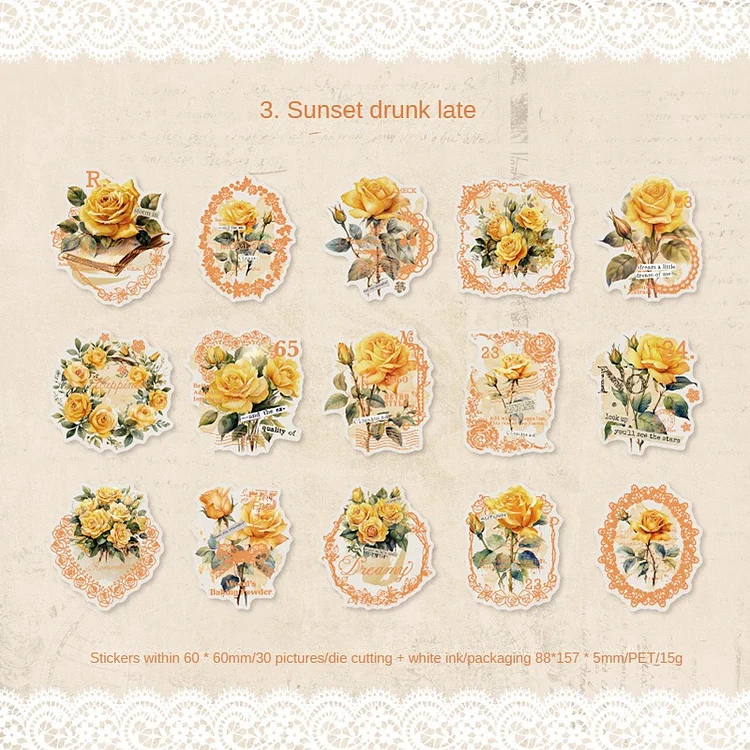 Journalsay 30 Pieces Of Lacey Flower Series Retro Floral PET Stickers