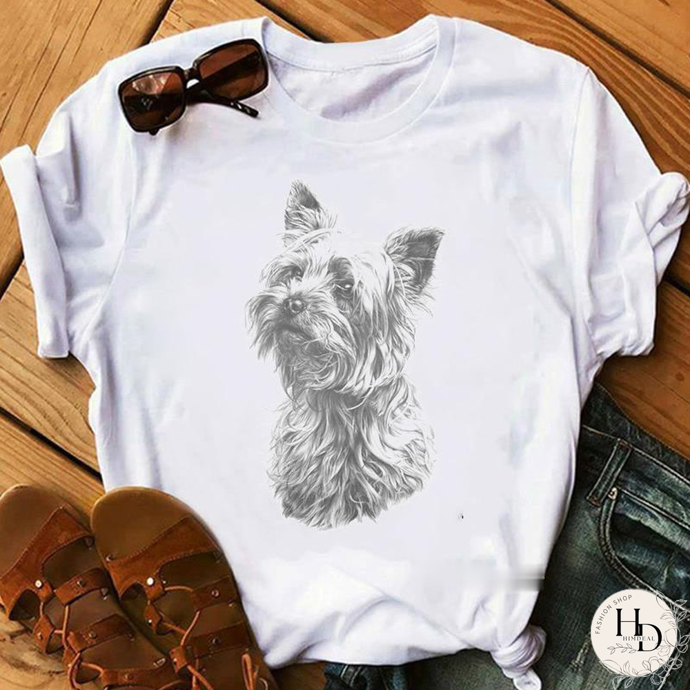Schnauzer/Seymour/Yorkshire Terrier/Chihuahuas/ Retriever/pomeranian/Papillon Dog VintagePortraitPrintWomenSummerTShirt