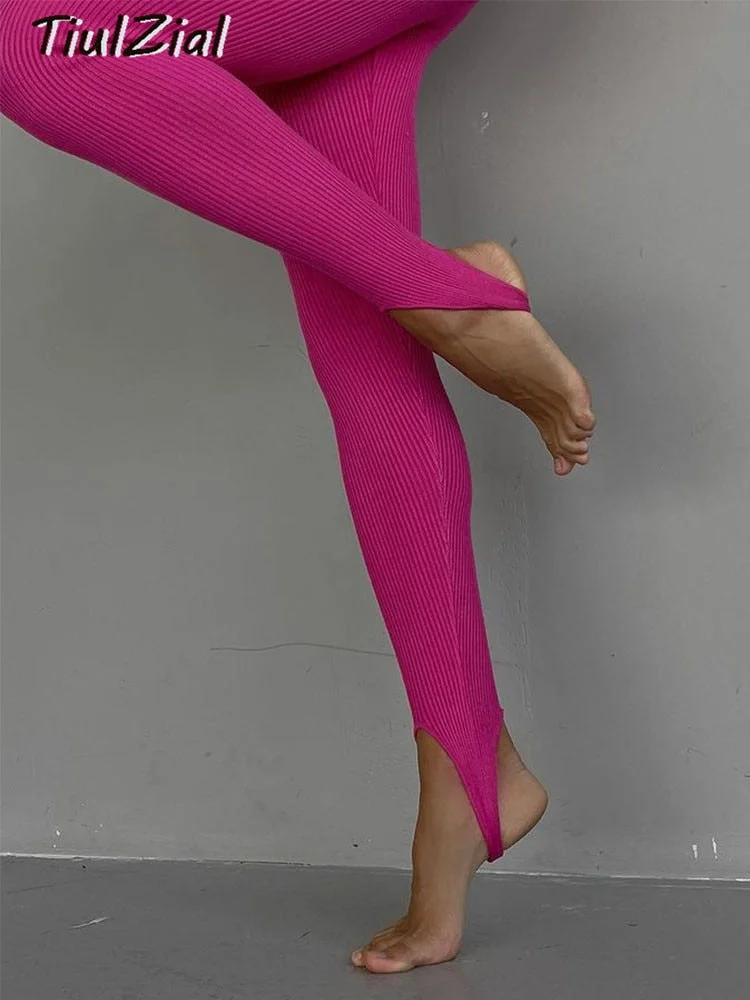 Ribbed Knitted Skinny Stretch Leggings Women Autumn Winter Y2K Elastic High Waist Leggings Outfit Stirrup Leggings 2022