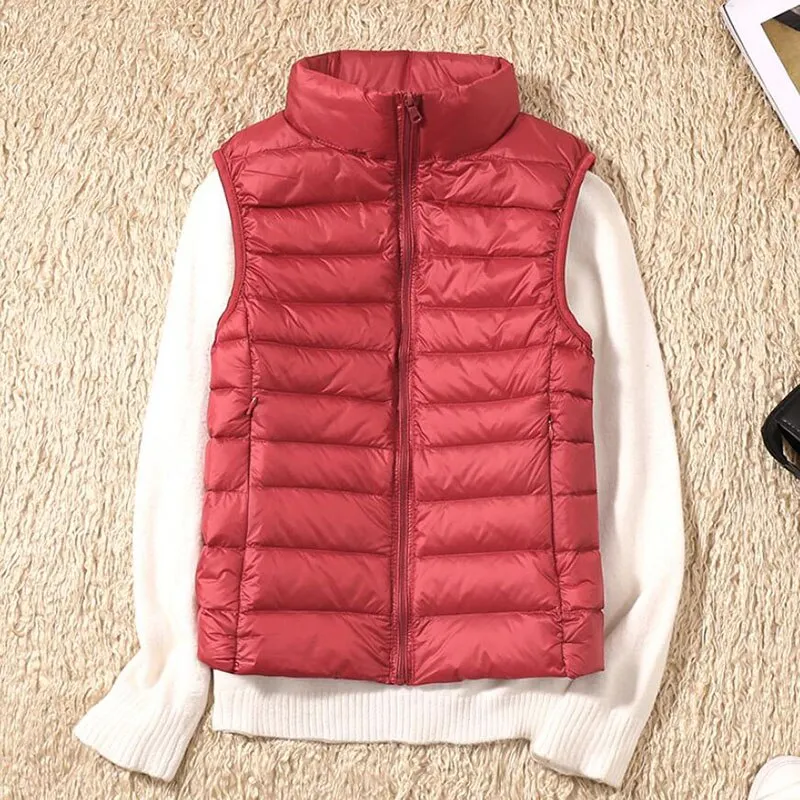 Ultra Light White Duck Down Women Vest short Jacket Autumn winter New Sleeveless Slim Portable Down Vest Coat Female Waistcoat