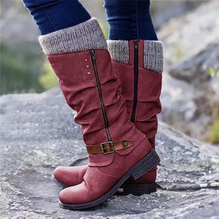 Yyvonne Autumn And Winter Trouser Boots Women Large Size Thick And High-Heeled Boots Belt Buckle Fashion Thin Boots Women
