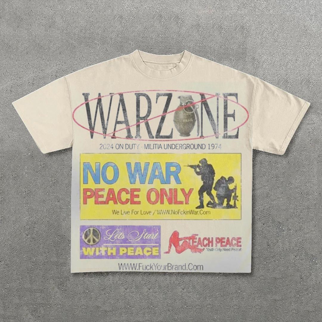 Sopula Men's Warzone No War Peace Only Graphic 100% Cotton Short Sleeve T-Shirt - SOPULA