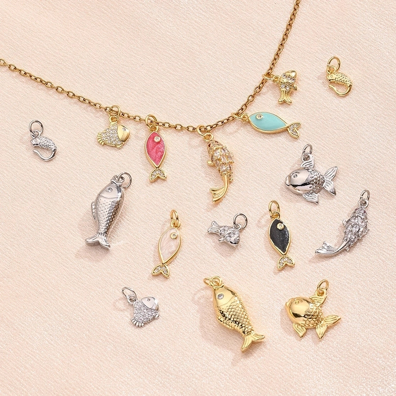 1 Pc/Package 17x16.5mm 19x7mm 23x9mm Hole 3~3.9mm Copper Zircon 18K Gold Plated White Gold Plated Fish Carp Polished Pendant Jewelry Accessories