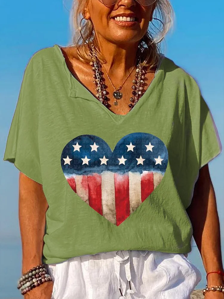 Independence Day V Neck T-shirt-00344-Annaletters