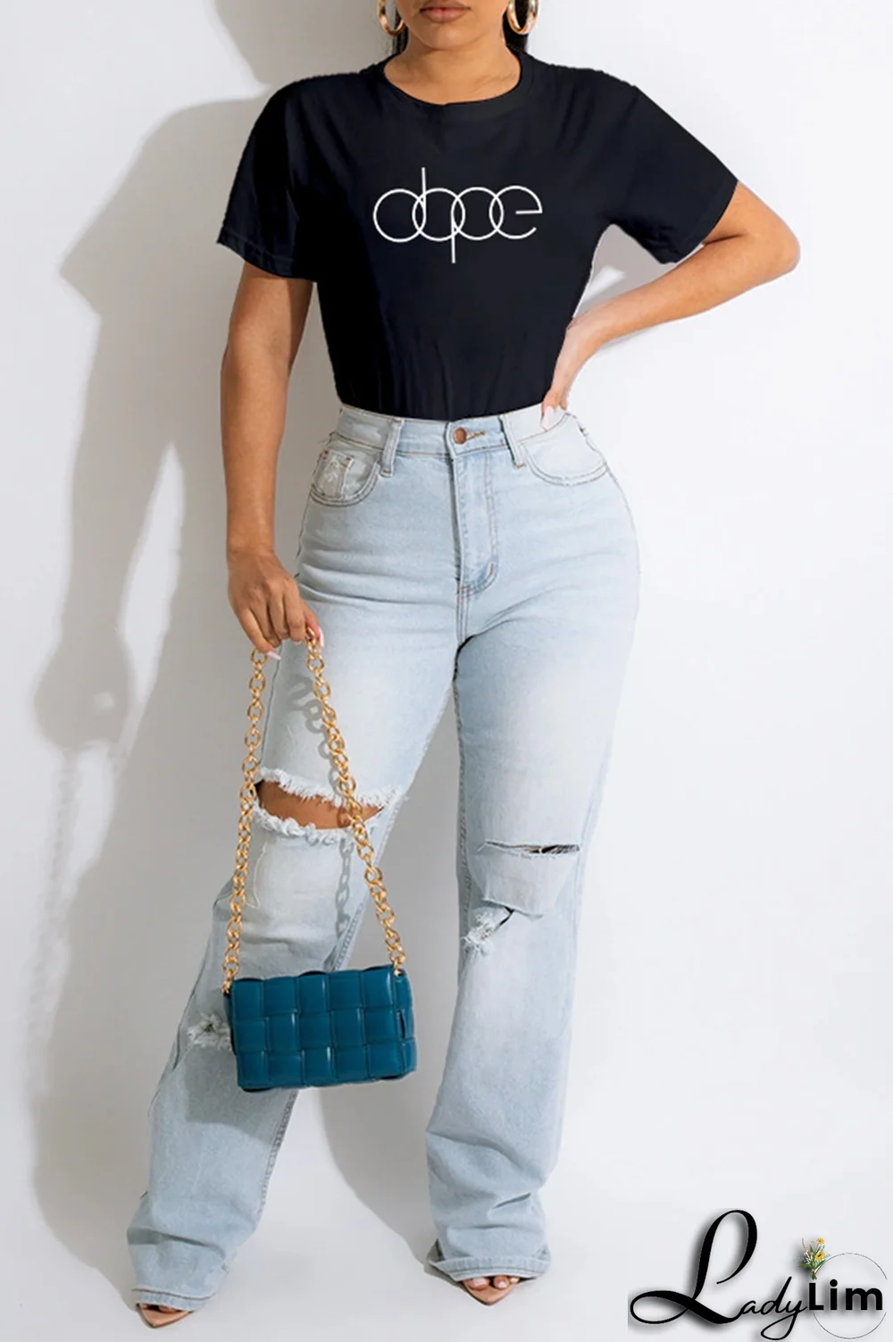 White Fashion Street Print Patchwork O Neck T-Shirts