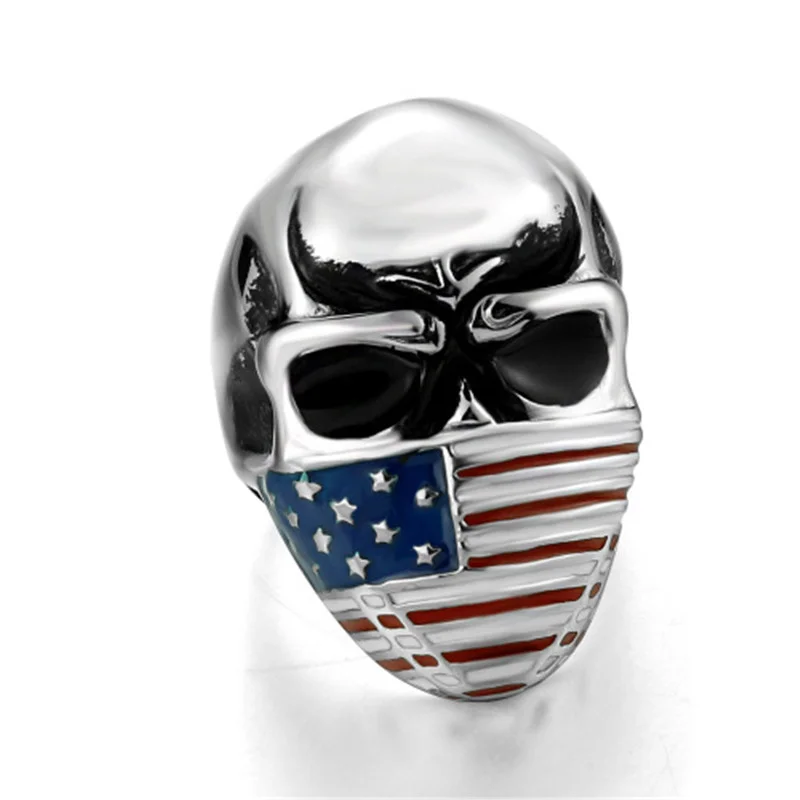 Flag skull titanium steel ring