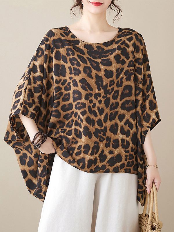 Vintage Leopard Printed Bat Wing Shirt