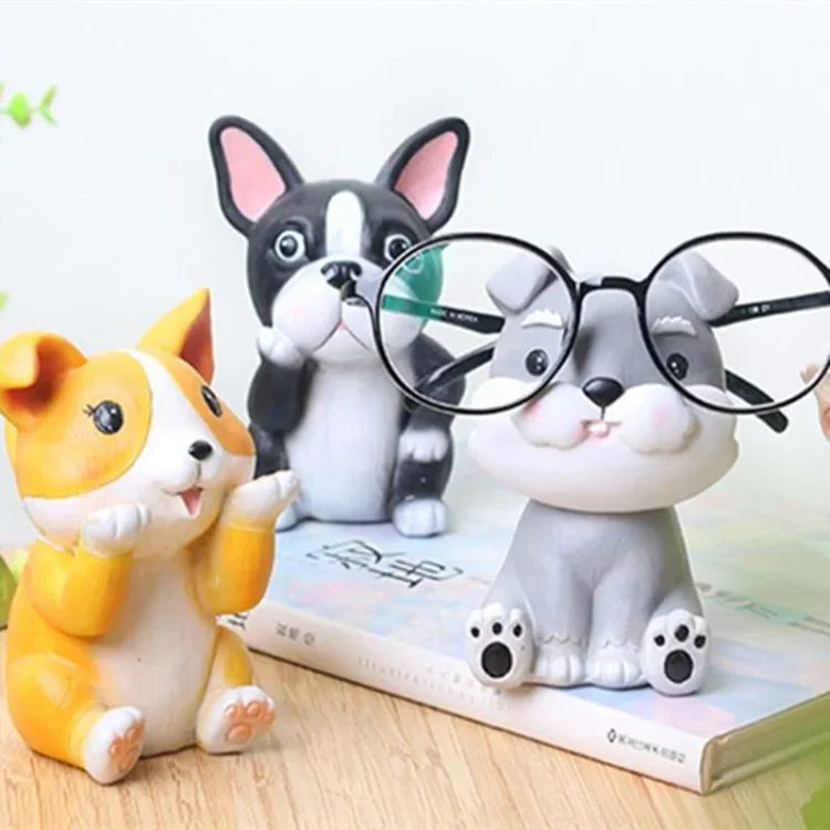 Cute Dog Glasses Holder Stand Resin Eyeglass Retainers Sunglasses Spectacle Display Rack Cute Office Home Desktop Decorations