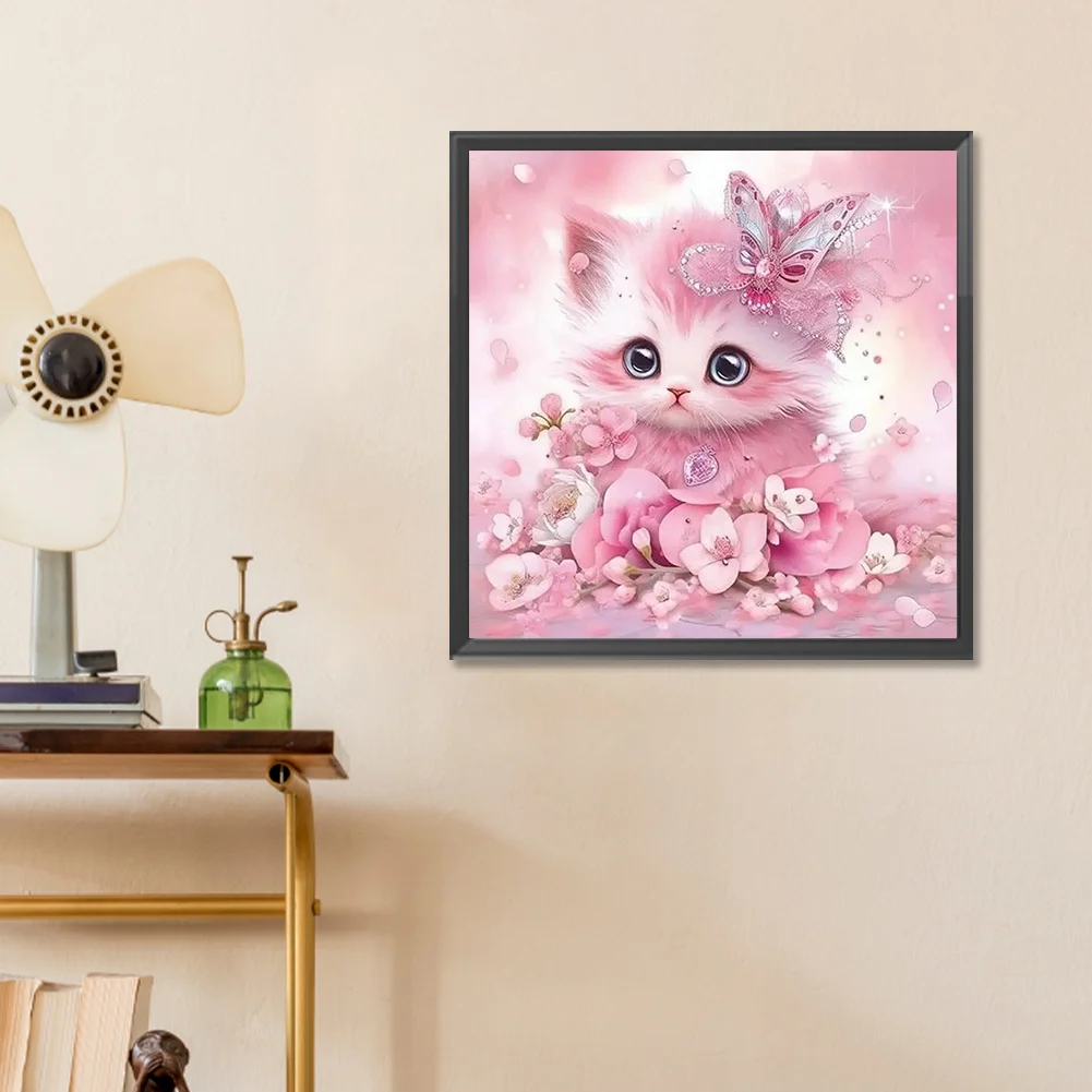 Diamond Painting - Full Round Drill - Pink Cute Cat(Canvas|30*30cm)