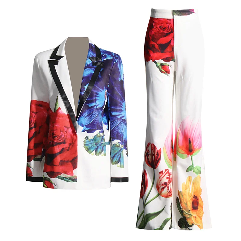 Zingj 2025 New Printing Design Two-Piece Velvet Blazer Suit Jacket + High-Waisted Micro-Slave Suit Women's Autumn
