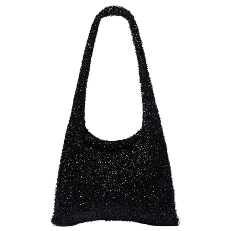Women Bling Shoulder Bag Fashion Knit Shiny Armpit Bag Girl Purse (Black)
