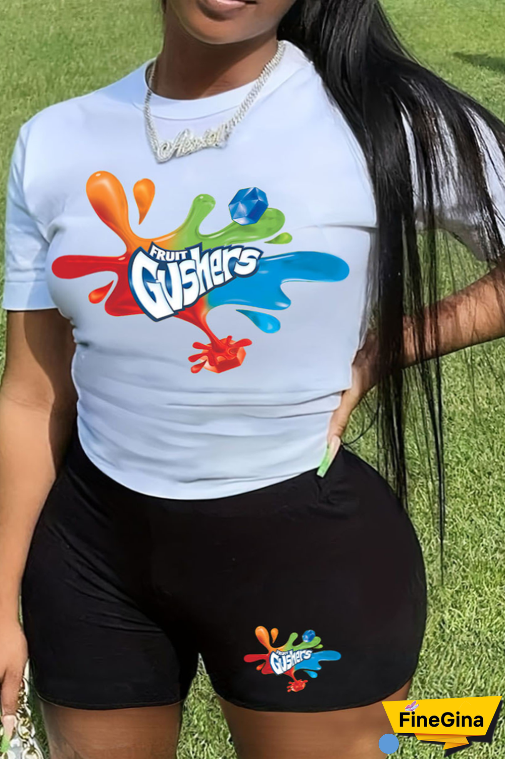 White Blue Casual Daily Print Patchwork Letter O Neck Plus Size Two Pieces