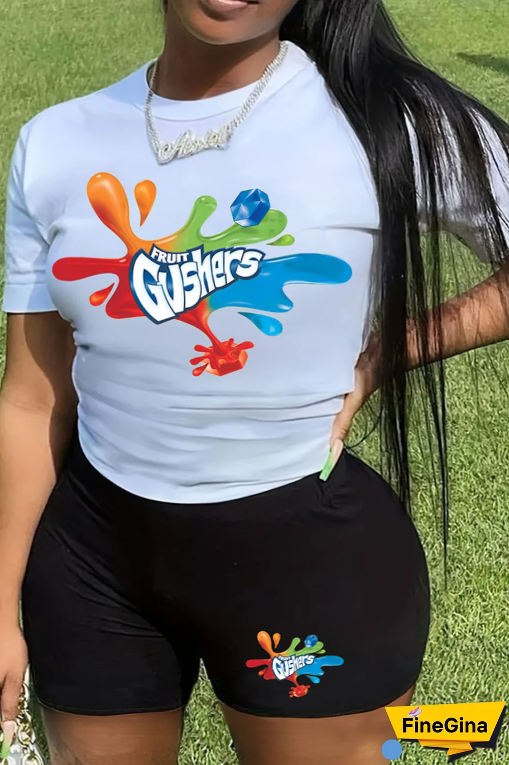 White Blue Casual Daily Print Patchwork Letter O Neck Plus Size Two Pieces