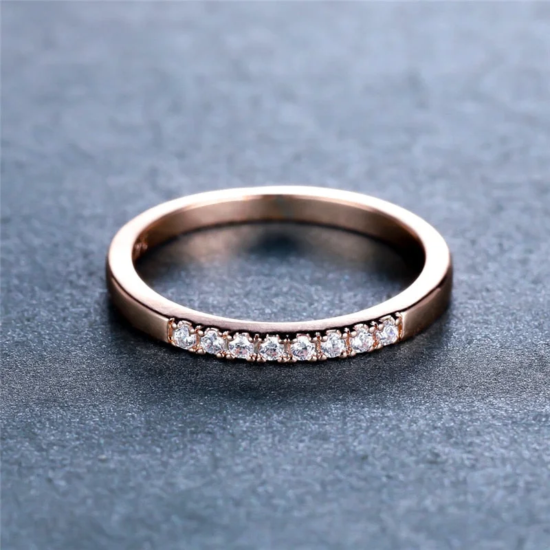 Minimalist Female Crystal Round Ring Charm Rose Gold Color Engagement Ring Vintage White Zircon Stone Wedding Rings For Women