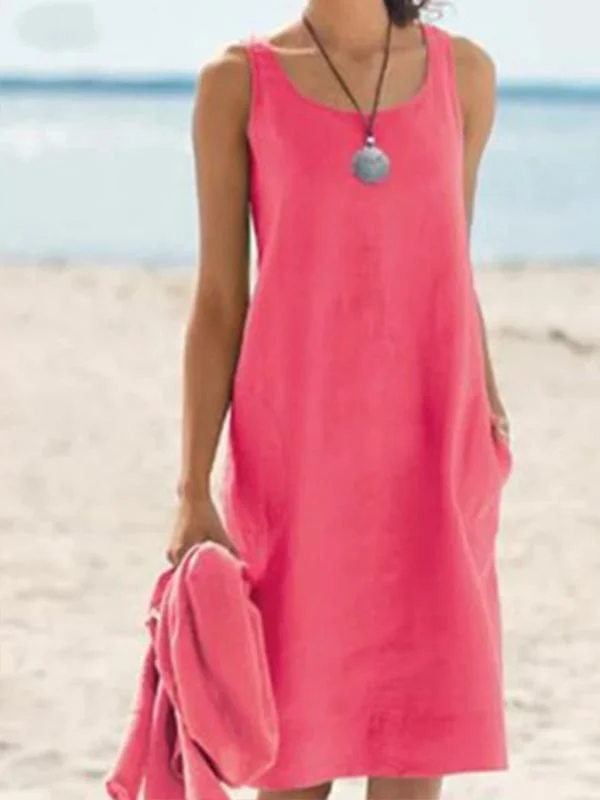 Women's loose solid color casual vest-style dress-Mayoulove