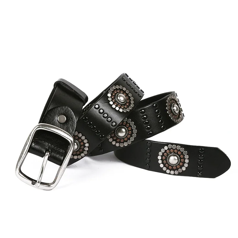 Cowboy Style Punk Fashion Vintage Wind Sun Wheel Pin Buckle Belt Women AndMen Belt Rock Personality Rivet Jeans Hip Hop Gothic Belt