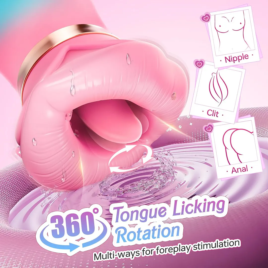 Vibrator pentru femei - Sovokn jucărie sexuală 5 &icirc;n 1 cu funcție de aspirare &icirc;n gură, formă de trandafir, 10 funcții de lingerea limbii, 3 funcții de aspirare automată și 1 funcție manuală, control prin aplicație, vibratoare pentru stimularea clitorisului